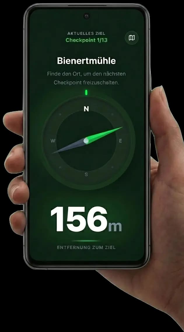 Quiztrip hiking quiz app – compass navigation interface